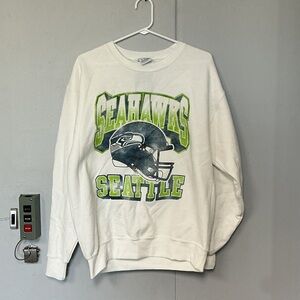 Champion White Seahawks Seattle Crewneck Sweatshirt